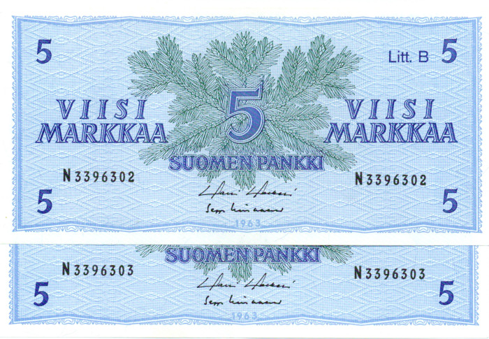 5 Markkaa 1963 Litt.B N339630X